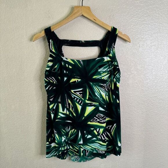 MagicSuit Tankini Swim Top Womens US Size 10 Green Tropical Built In Bra Draped - Picture 1 of 10